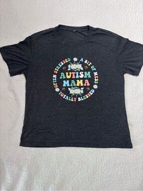 Autism Mama Graphic Tee - Charcoal with Multicolor Print ladies XL